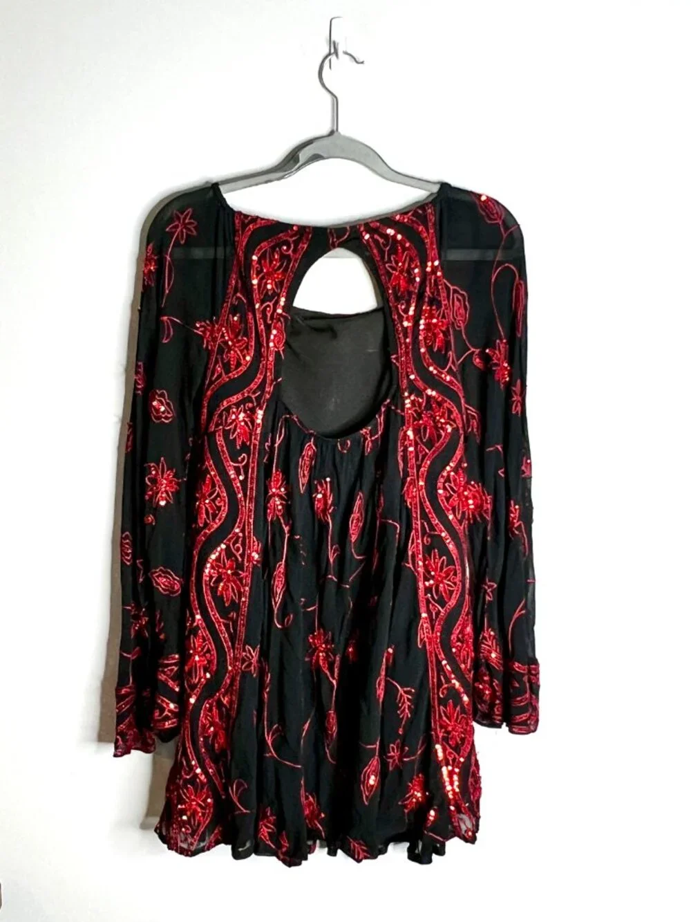 Free People My Beloved Red Sequined Mini Dress Vamp Whimsigoth Halloween Sz 4